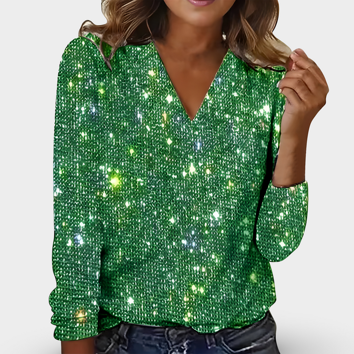 Kimberly Luxurious V-neck shirt, elegant and stylish, view 4 - Elena Harper