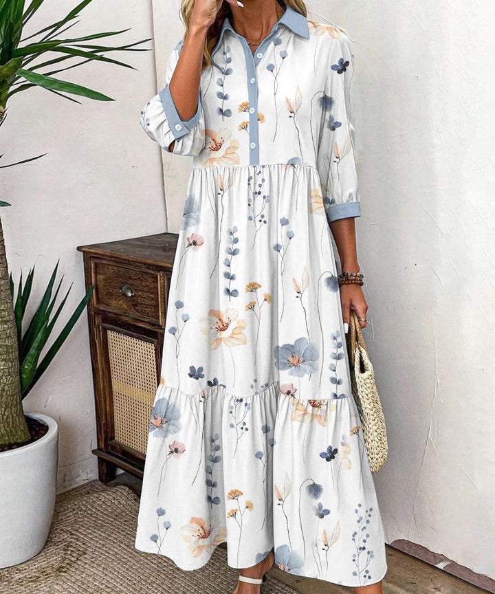 Elvienne Fresh Maxi Dress with Print & Collar - Elena Harper