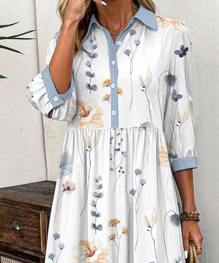 Elvienne Fresh Maxi Dress with Print & Collar - Elena Harper