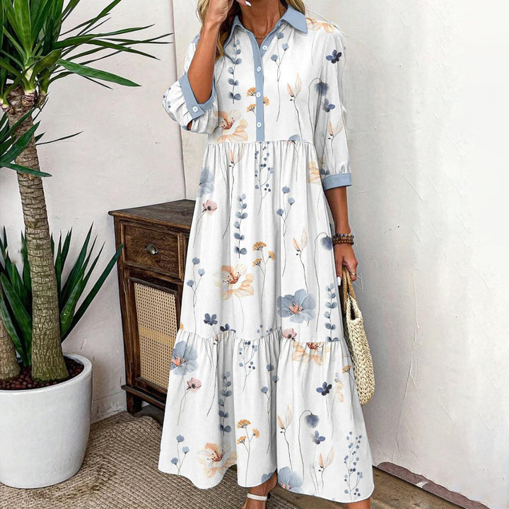 Elvienne Fresh Maxi Dress with Print & Collar - Elena Harper