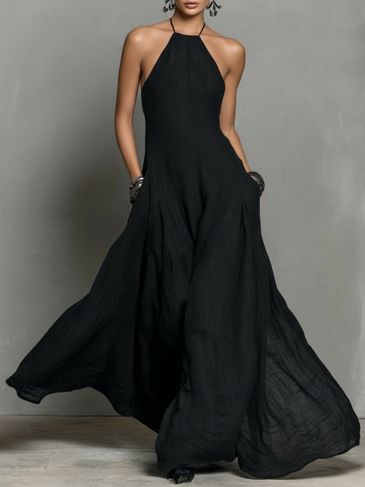 Women's Minimalist Sleeveless Maxi Dress in Linen Blend - Elena Harper