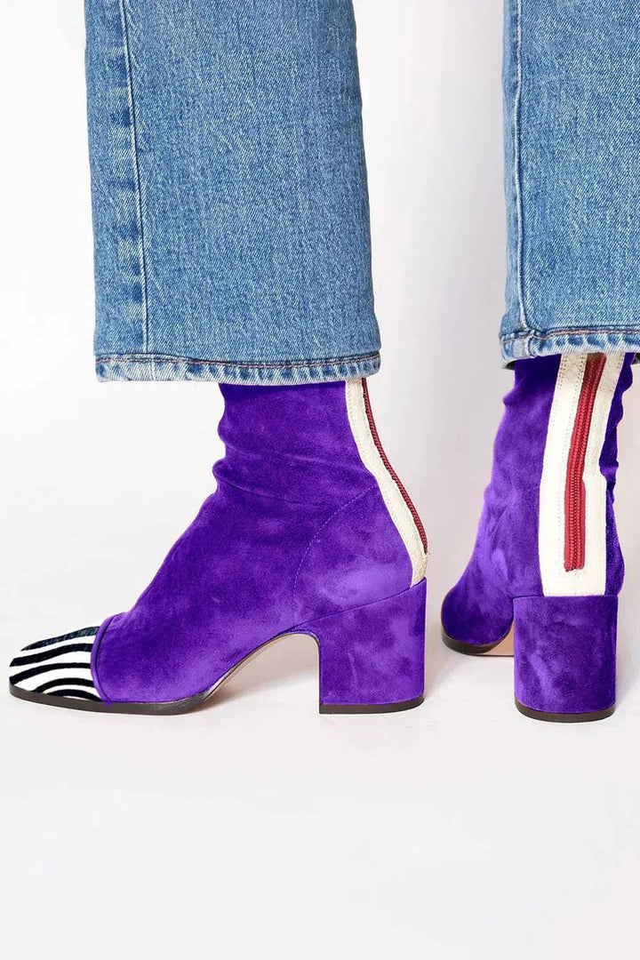 Elizabeth | Eye-catching Suede Ankle Boots with Leopard Accent