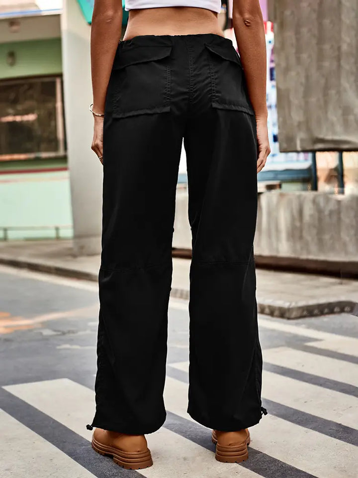 Loose-Fit Drawstring Waist Cargo Joggers, view 4 - Elena Harper