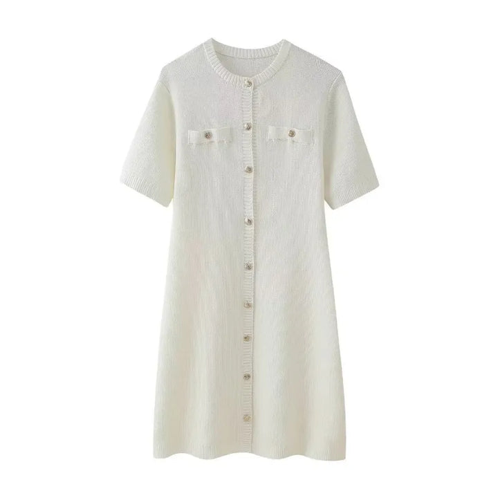 Carmenza - Elegant fine knit dress with golden buttons
