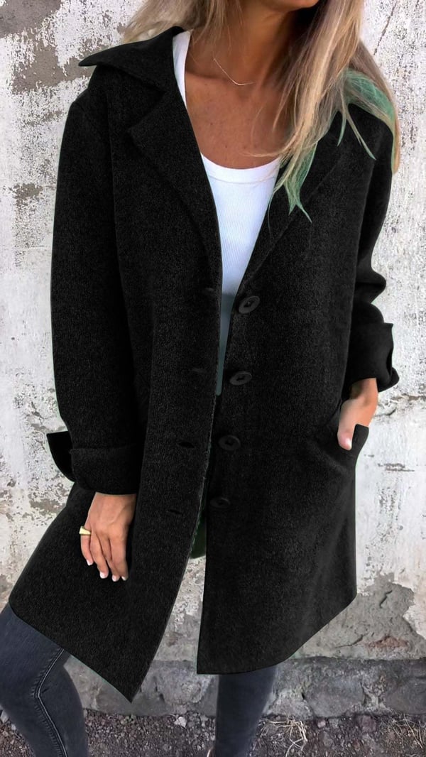 Oversized Women's Tweed Jacket – Chic Buttoned Notched Lapel