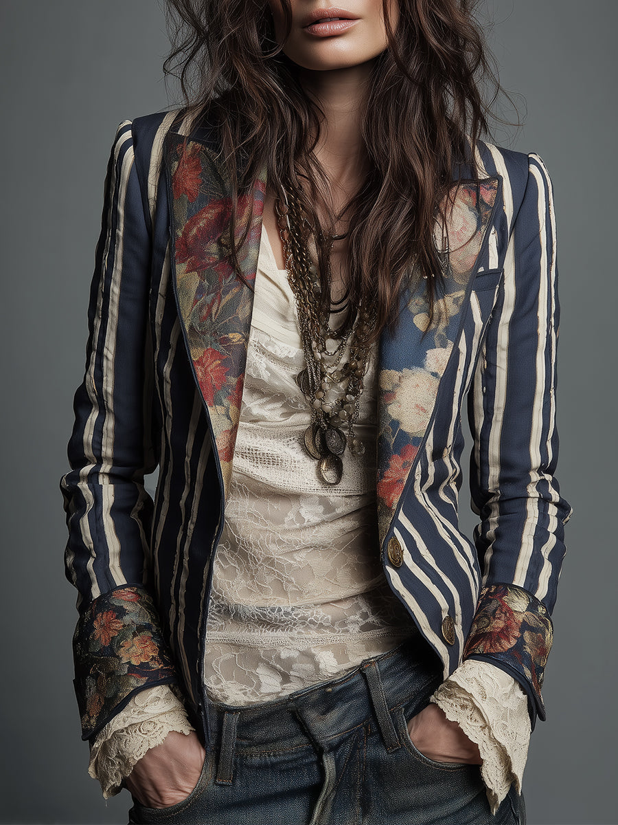 Avenorix Floral Print Blazer with Structured Shoulder for Women - Elena Harper