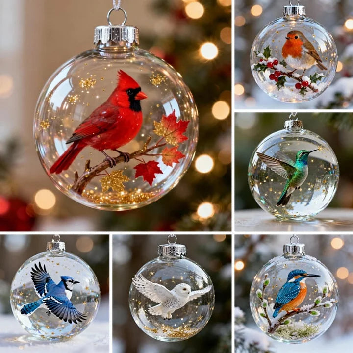 FrostFlight – Collection of Glass Christmas Ornaments with Cute Birds