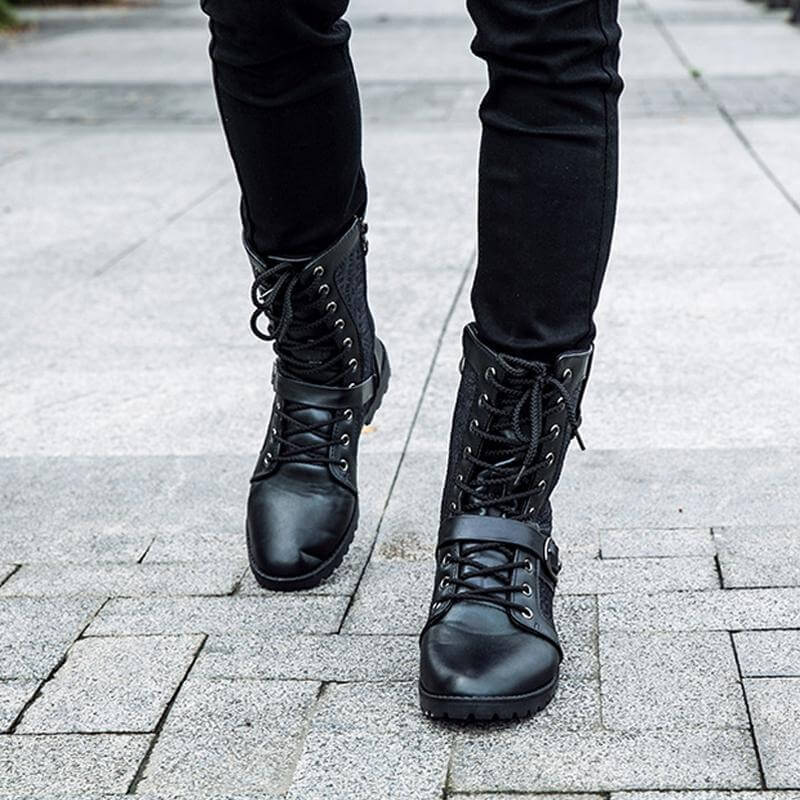 Men's Lace-Up Boots with Buckle