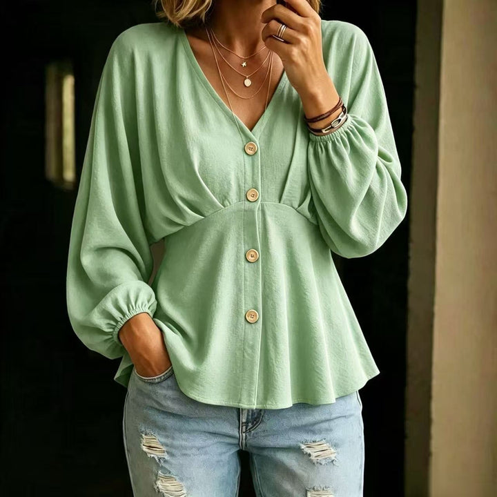 Draped blouse for women with lantern sleeves - Fluid and versatile