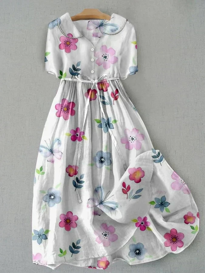Lyric Trendy Lace-Up Waist Floral Print Dress - Elena Harper