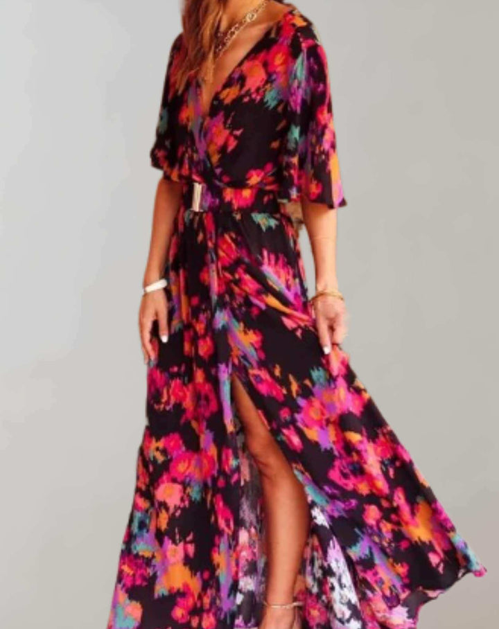Women's Loose Floral Print Dress with Slit
