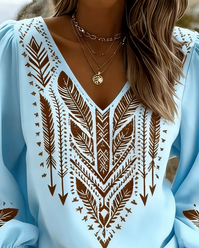 Sandra Puffed Sleeve Blouse with Wide V-Neck - Elena Harper