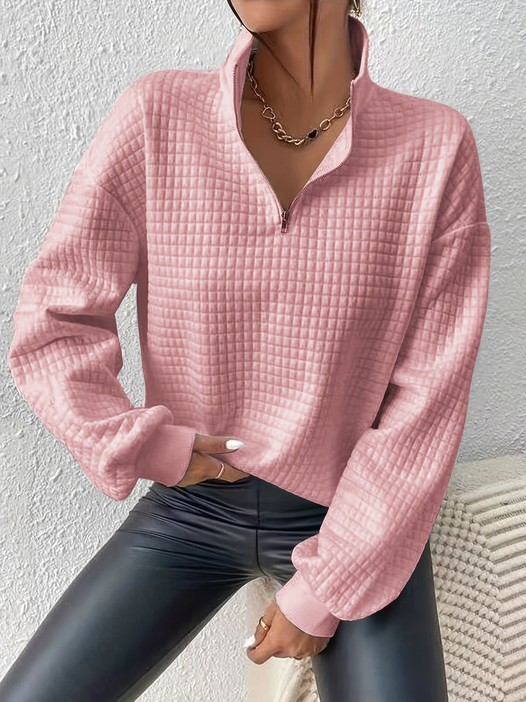 Adelina | Women's Quarter-Zip Textured Sweater with Relaxed Cut