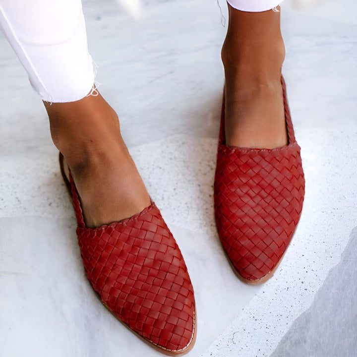 Whisper Elegant Women's Woven Leather Sandals, view 4 - Elena Harper