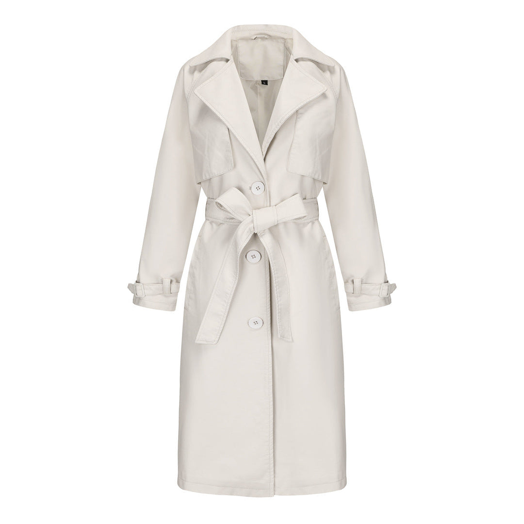 Elegant Premium Long Coat for Women Belted Coat with Notched Collar and Loose Fit, view 7 - Elena Harper