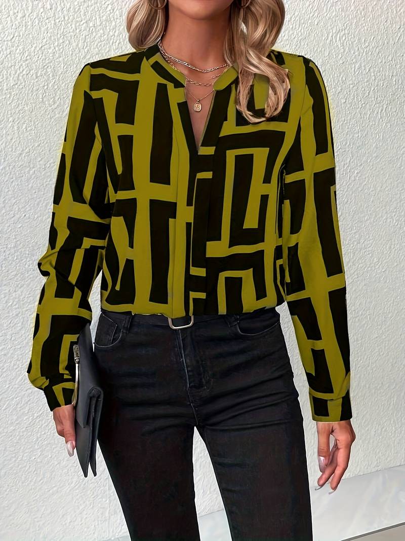 Tzipora - Elegant Long Sleeve Blouse With Geometric Print