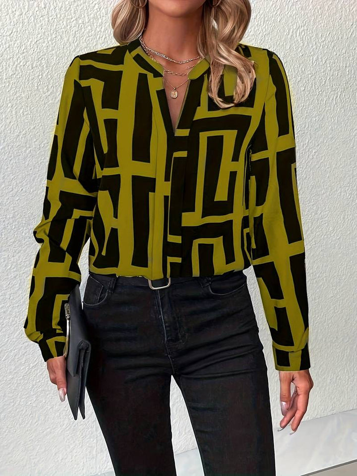 Tzipora - Elegant Long Sleeve Blouse With Geometric Print