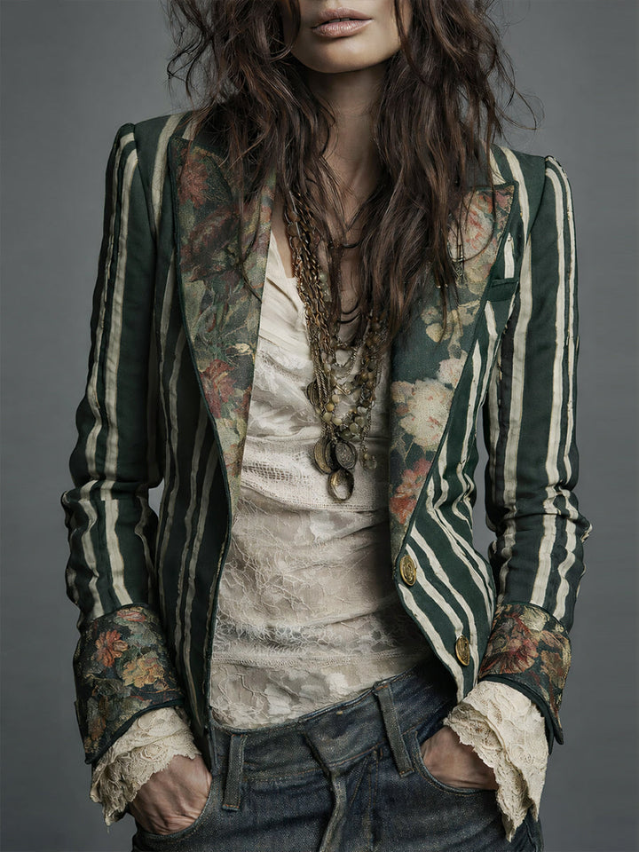 Avenorix Floral Print Blazer with Structured Shoulder for Women - Elena Harper