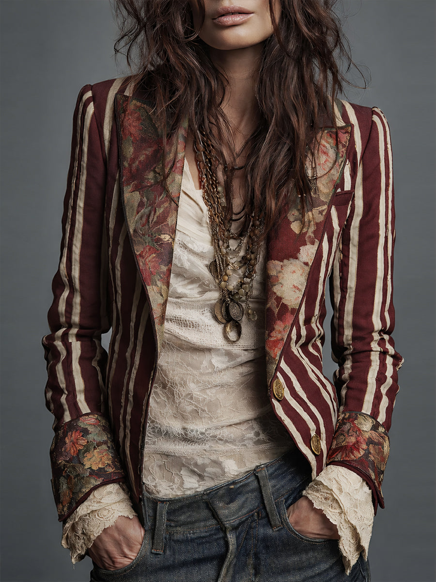Avenorix Floral Print Blazer with Structured Shoulder for Women - Elena Harper