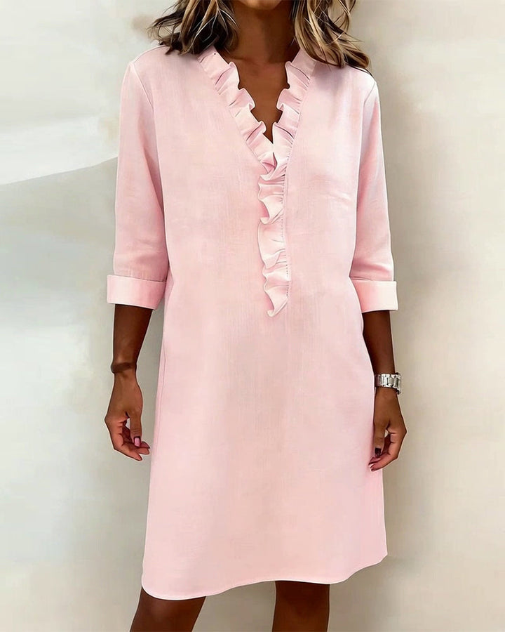 Ruffled Dress with V-Neck - Elena Harper