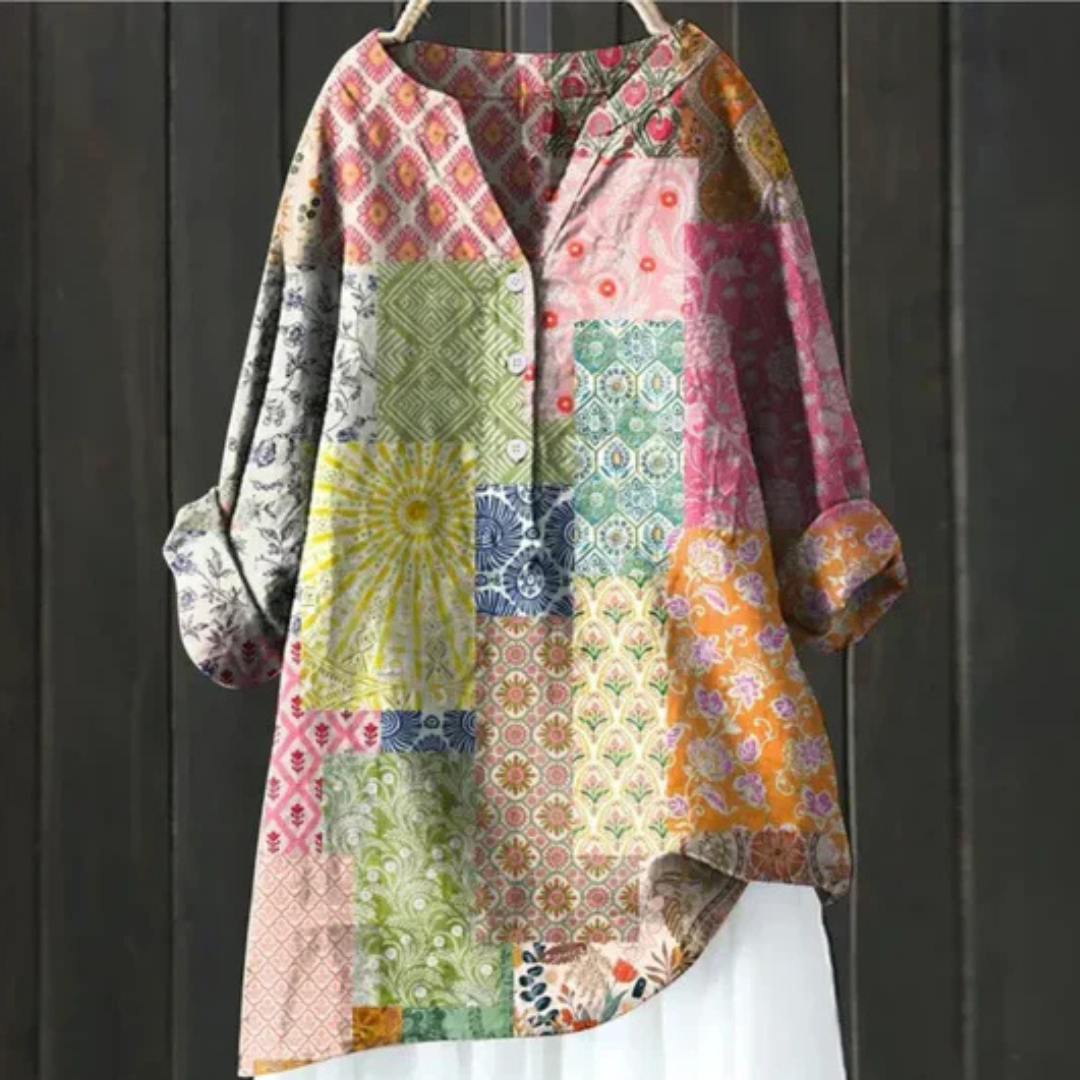 Women's Elegant Floral Long Sleeve Blouse - Versatile V-Neck Top