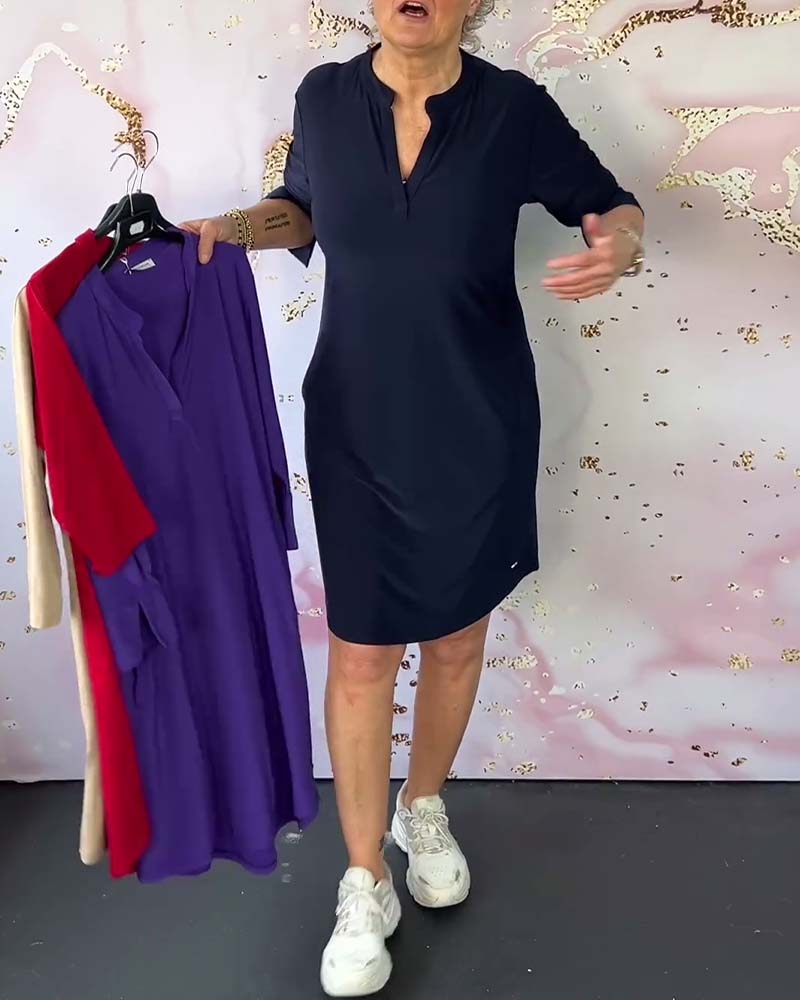 Olivia Comfortable Casual Dress with Solid V-neck - Elena Harper