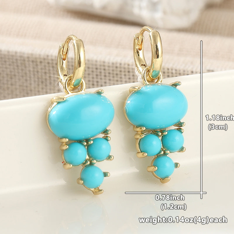 Bohemian Oval Turquoise Cluster Drop Earrings - Elena Harper