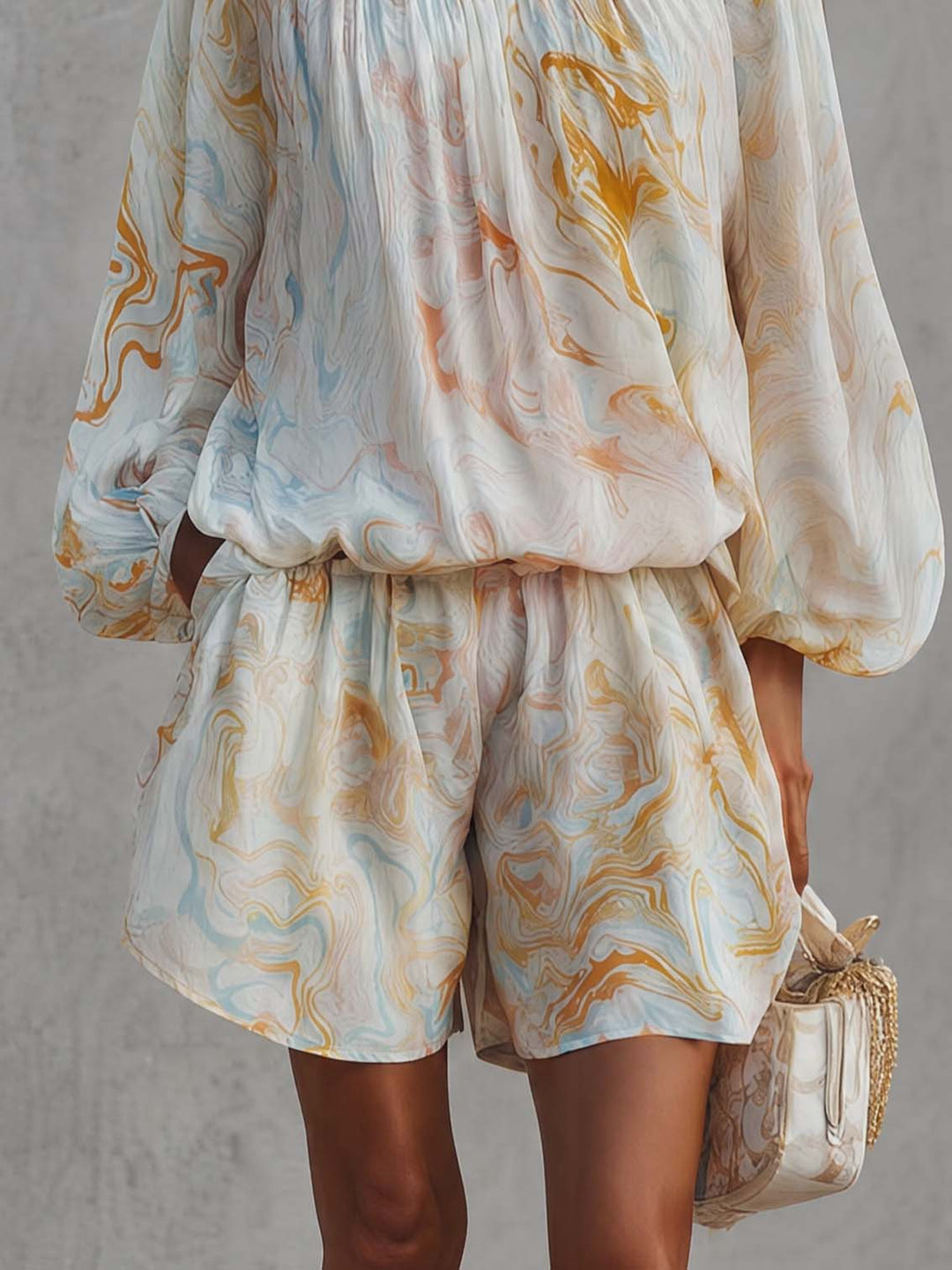 Elegant Urban Print White Chiffon Set