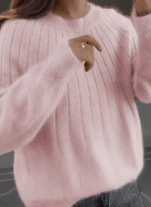 Shereen Round Neck Sweater with Fluffy Collar, view 3 - Elena Harper