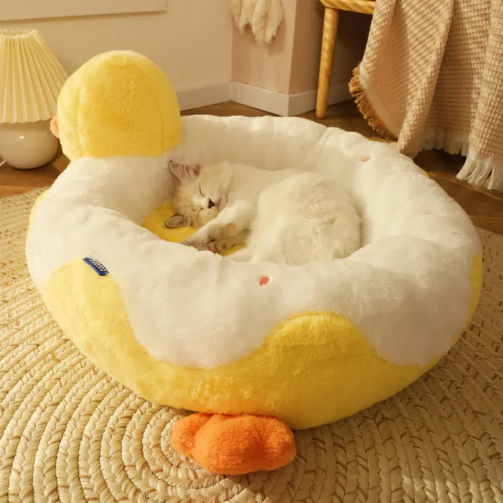 Cat's Plush Duck Bed for Ultimate Comfort & Playtime Relaxation