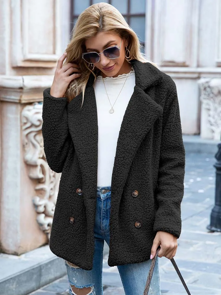 Women's Textured Teddy Blazer Jacket with Notch Lapel