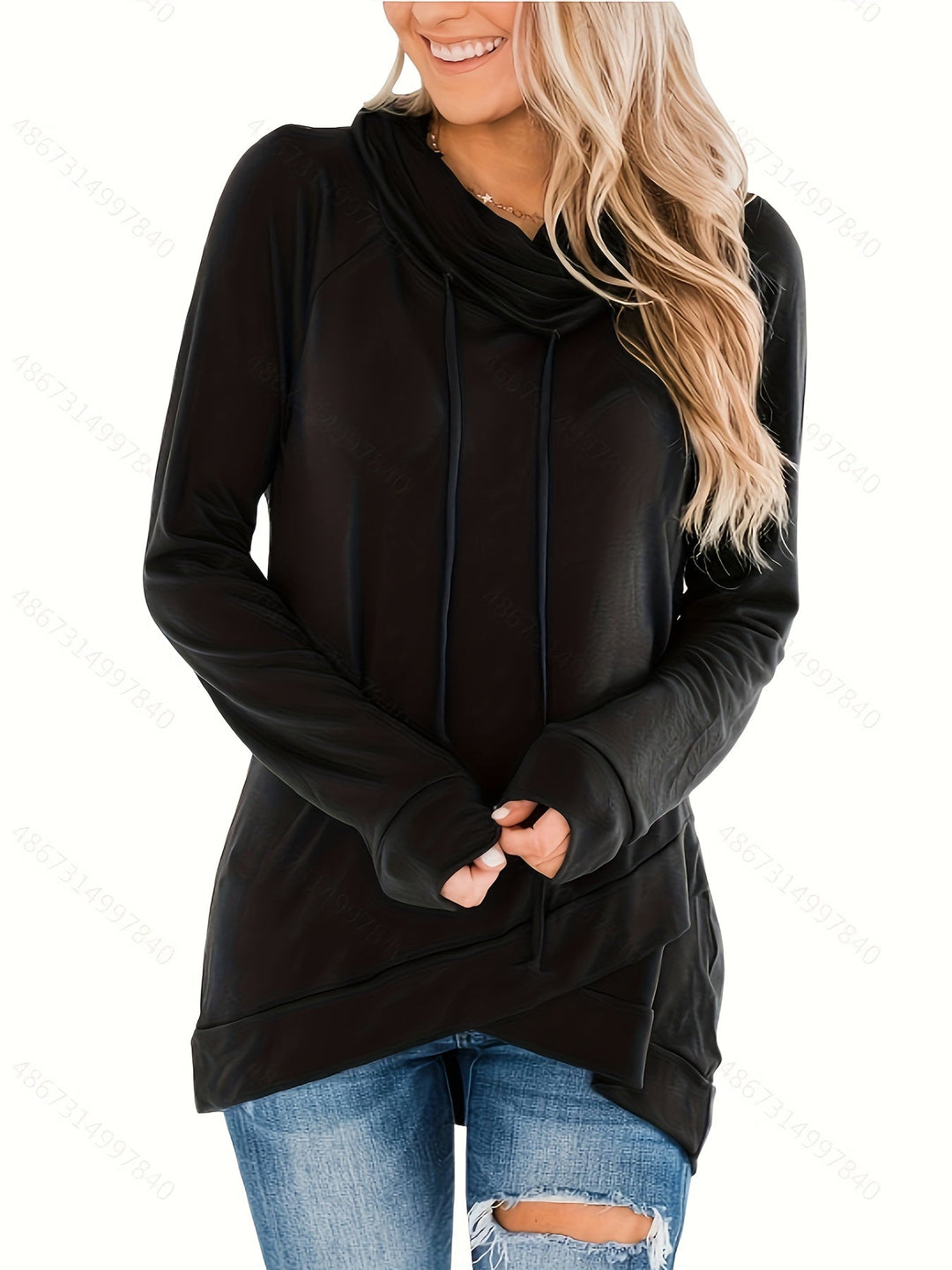 Tansholpan Turtleneck Sweater with Long Sleeves and Hood, view 2 - Elena Harper