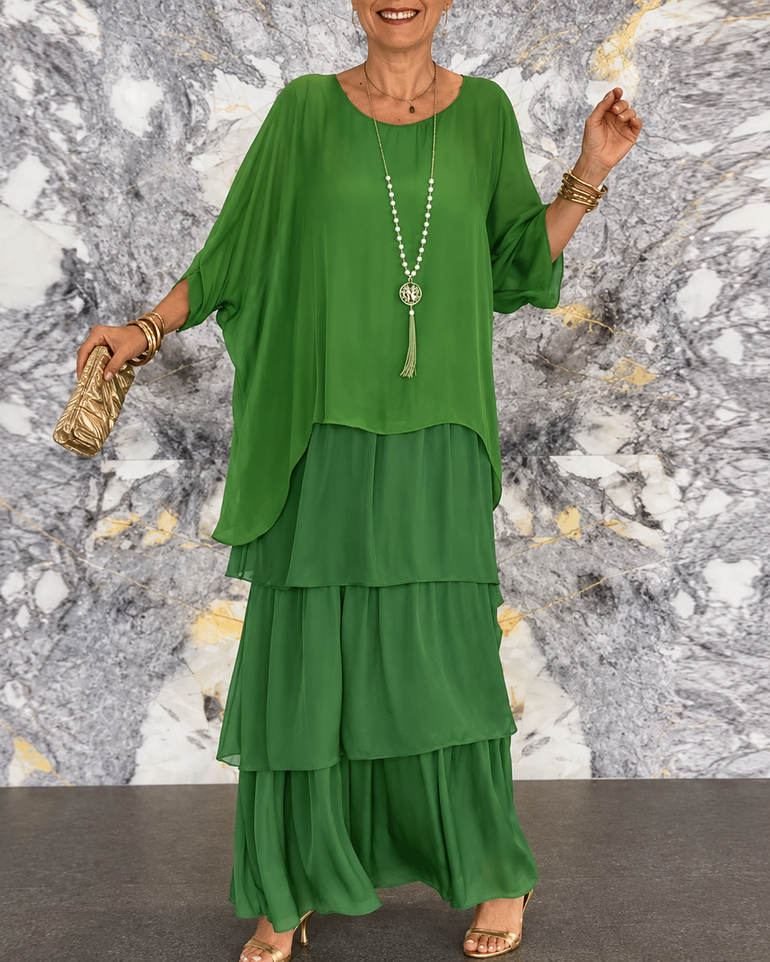 Amélie Elegant Belly-Covering Chiffon Maxi Dress, view 4 - Elena Harper