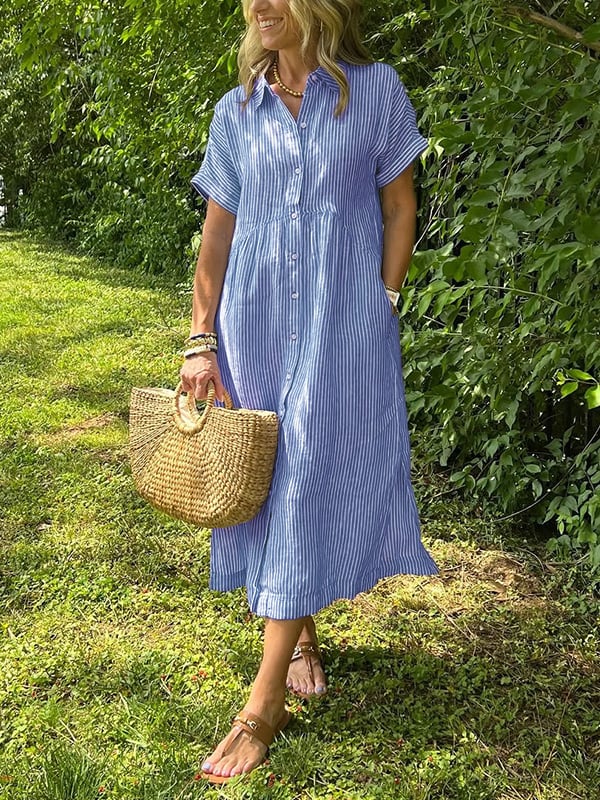 Claire Effortless Striped Shirt Dress - Elena Harper