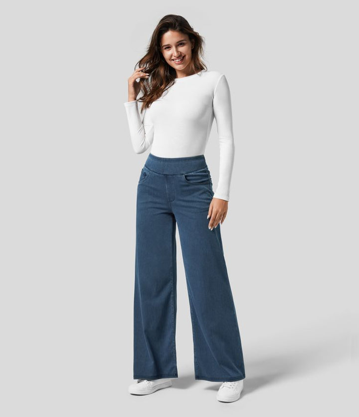 Ladies High Waist Comfy Elastic Pants – Black, Casual Stretch Fabric for Daily Use