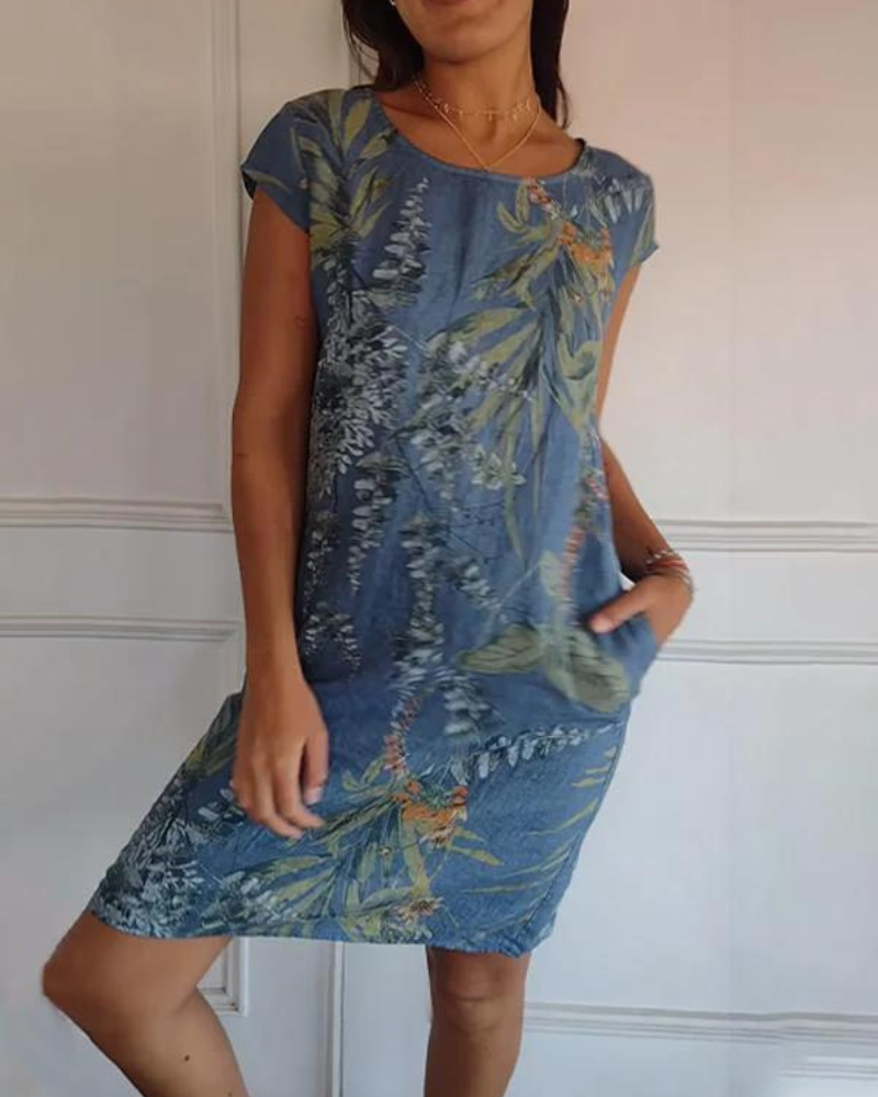 Joana Cotton and Linen Round Neck Printed Dress - Elena Harper