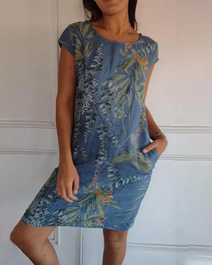 Joana Cotton and Linen Round Neck Printed Dress - Elena Harper