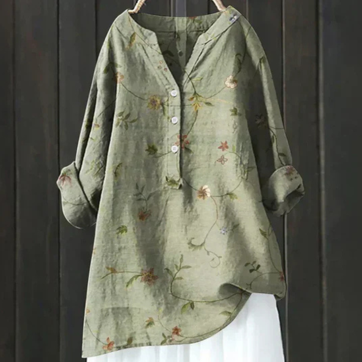 Women's Elegant Floral Long Sleeve Blouse - Versatile V-Neck Top