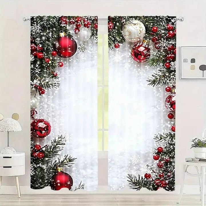 FrostLinen Curtains with Christmas Motif, view 2 - Elena Harper