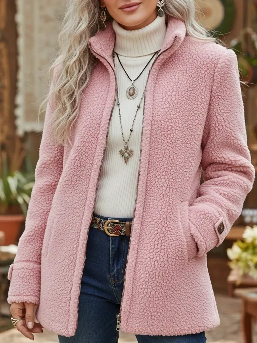 Carissa Full-Zip Lambswool-Feel Stand Collar Jacket - Elena Harper