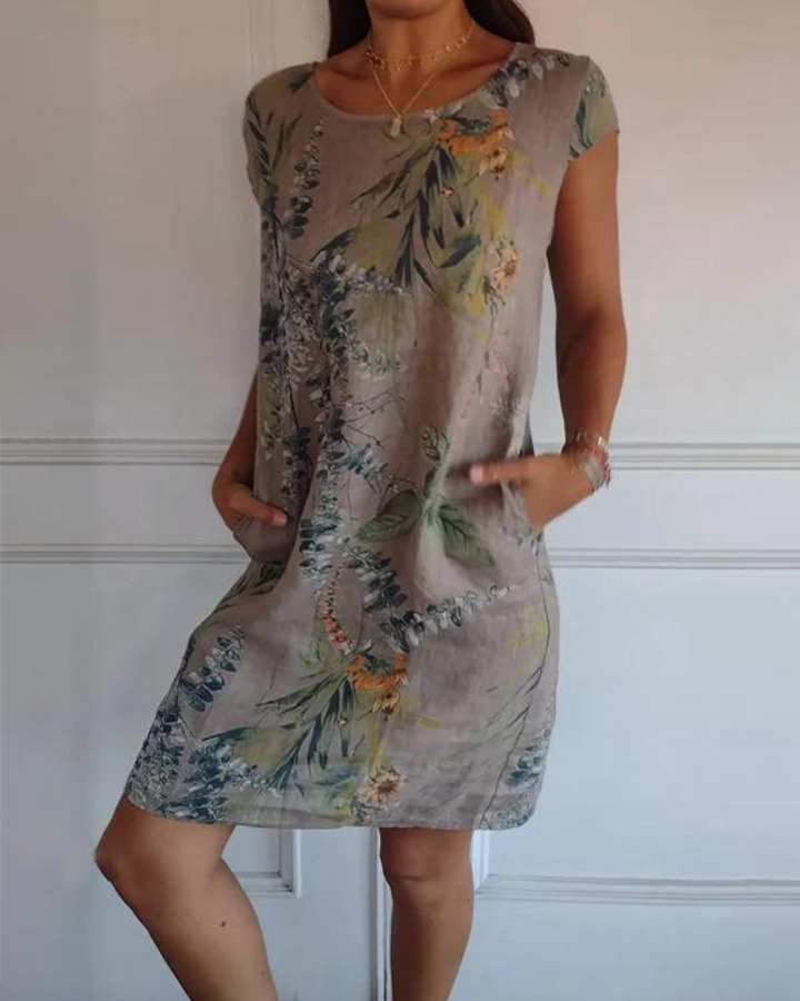 Joana Cotton and Linen Round Neck Printed Dress - Elena Harper