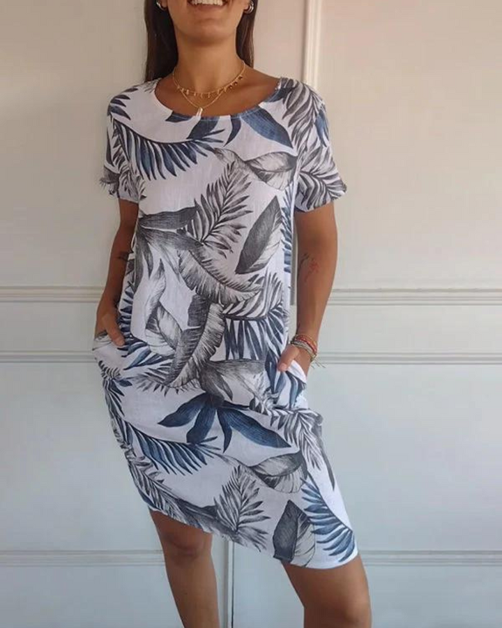 Joana Cotton and Linen Round Neck Printed Dress - Elena Harper