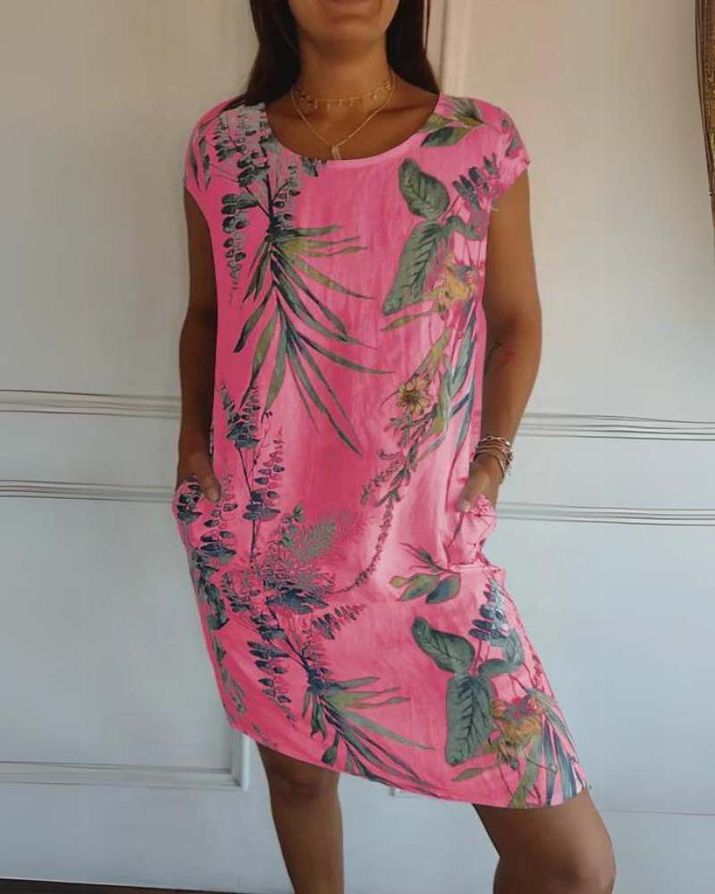 Joana Cotton and Linen Round Neck Printed Dress - Elena Harper
