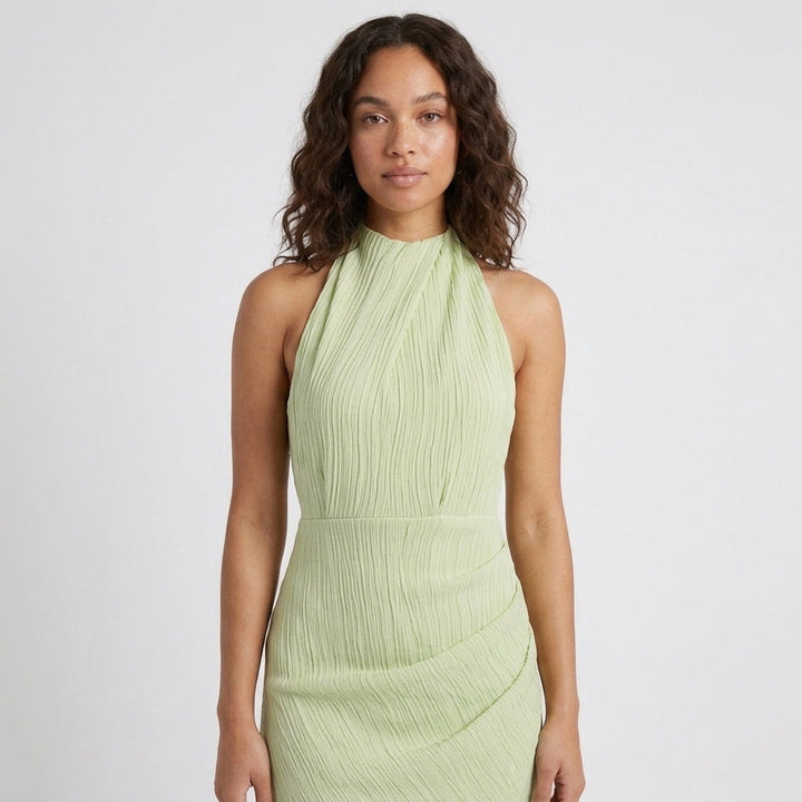 Backless Midi Dress Pleated Neckline Slim Fit Wedding Party
