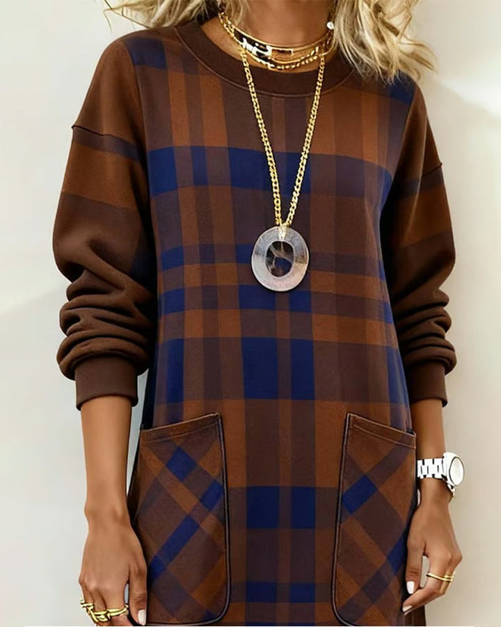 Kathrine Elegant Plaid Dress - Elena Harper