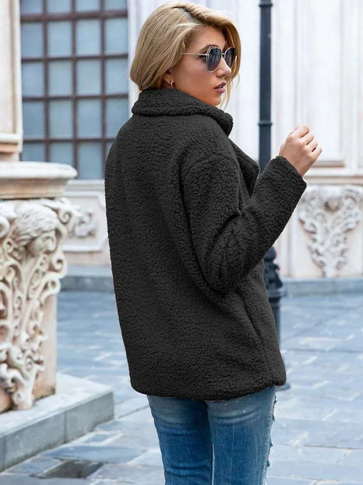Women's Textured Teddy Blazer Jacket with Notch Lapel