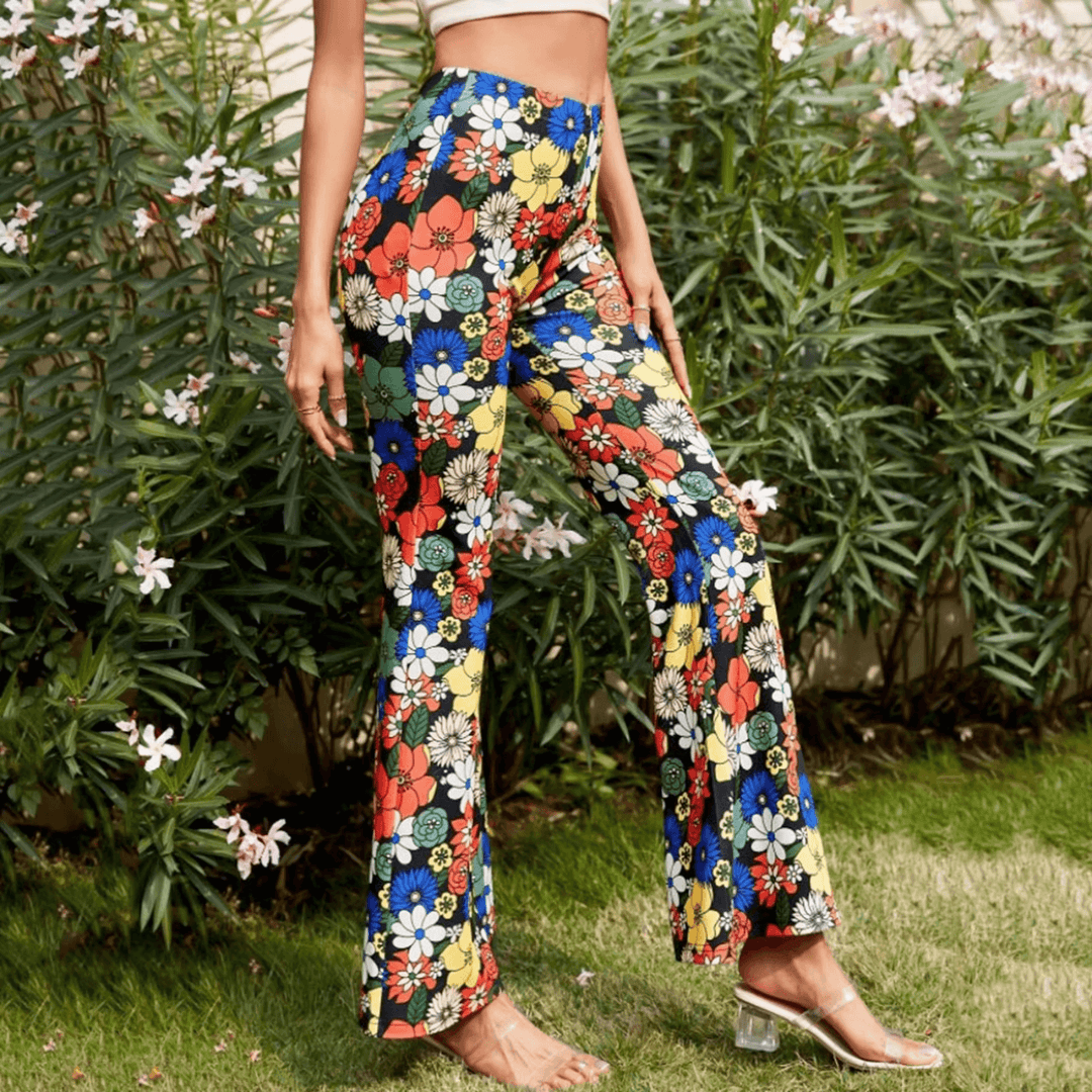 High-Waisted Floral Flared Trousers