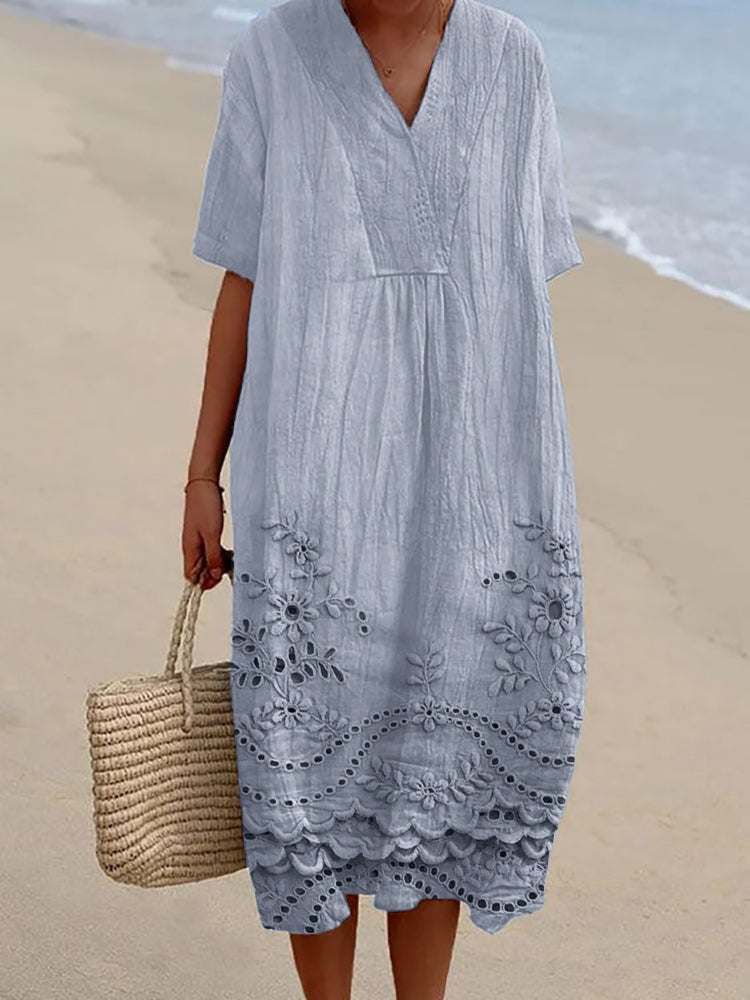Oriana Cottage Floral Embroidered Lace Hem Dress - Elena Harper