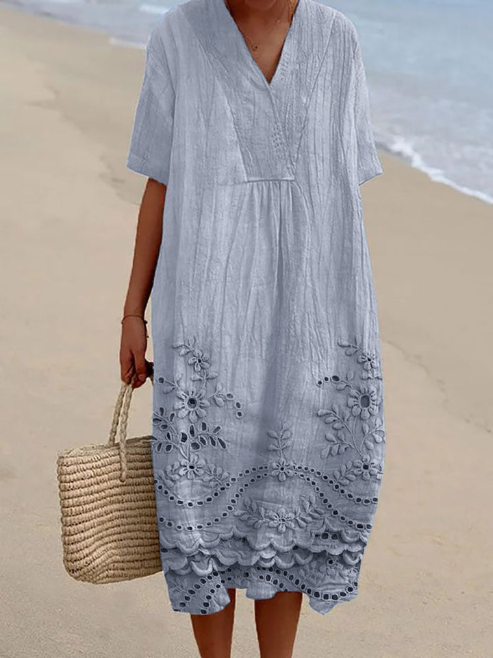 Oriana Cottage Floral Embroidered Lace Hem Dress - Elena Harper