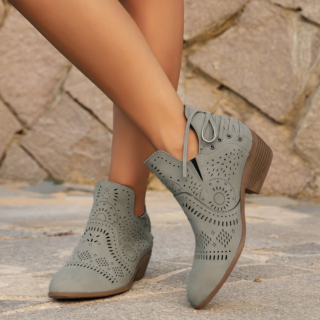 Isabelle - Elegant Western Cut-Out Ankle Boots